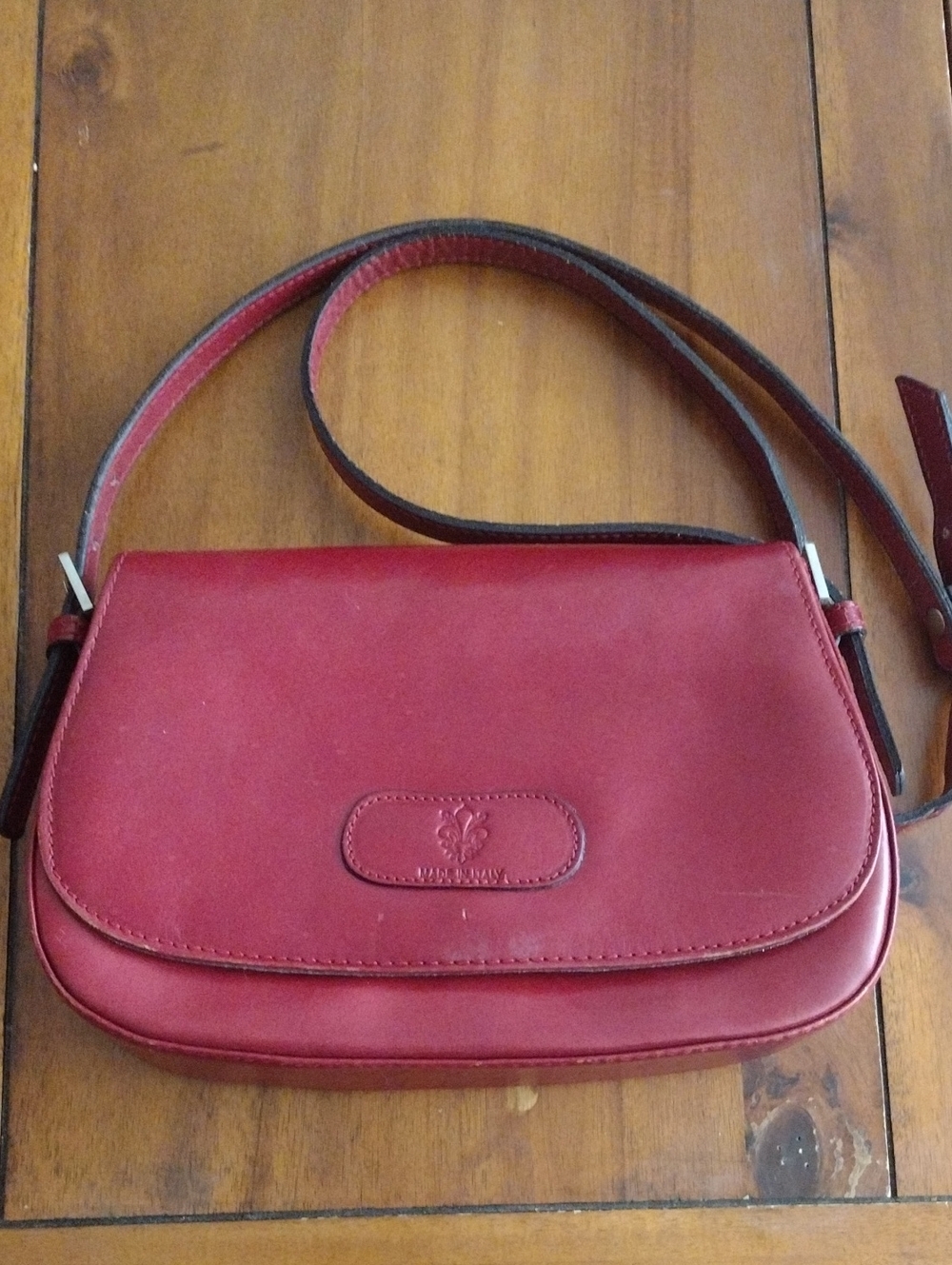 Red Leather Crossbody Bag.
